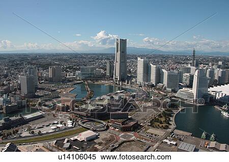 Stock Photography - Aerial view of Minatomirai, Yokohama City, Kanagawa Prefecture, Honshu, Japan. Fotosearch