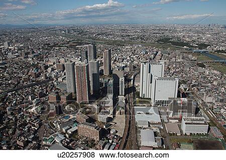 Stock Photo - Aerial view of Nakahara ward, Kawasaki City, Kanagawa Prefecture, Honshu, Japan. Fotosearch