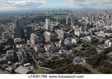 Stock Photo - Aerial view of National Diet Building, Chiyoda ward, Tokyo Prefecture, Honshu, Japan. Fotosearch