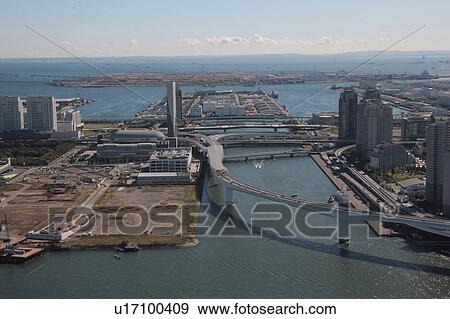Stock Photo - Aerial View of Odaiba, Koto ward, Tokyo Prefecture, Honshu, Japan. Fotosearch