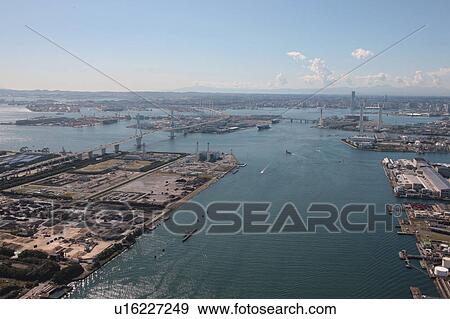 Stock Photo - Aerial view of Oguro Warf, Yokohama City, Kanagawa Prefecture, Honshu, Japan. Fotosearch