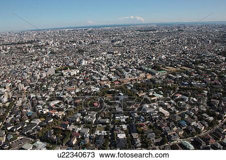 Stock Image - Aerial view of Ohta ward, Tokyo Prefecture, Honshu, Japan. Fotosearch
