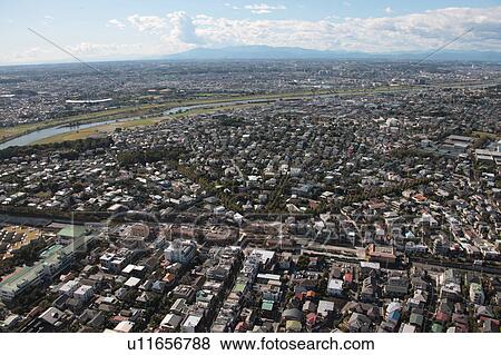 Stock Photo - Aerial view of Ohta ward, Tokyo Prefecture, Honshu, Japan. Fotosearch
