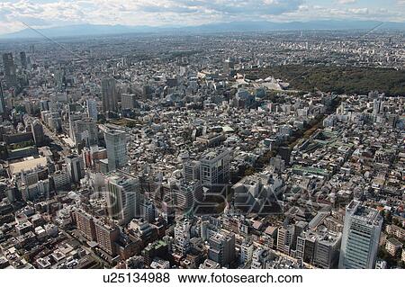 Stock Photo - Aerial view of Omotesando, Minato ward, Tokyo Prefecture, Honshu, Japan. Fotosearch