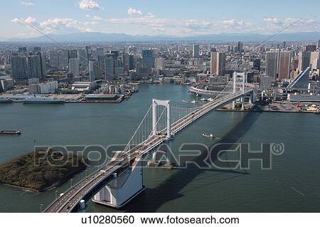 Aerial view of Rainbow bridge, Minato ward, Tokyo Prefecture, Honshu, Japan View Large Photo Image Stock Image - Aerial view of Rainbow bridge, Minato ward, Tokyo Prefecture, Honshu, Japan. Fotosearch