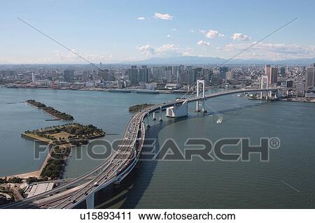 Aerial view of Rainbow bridge, Minato ward, Tokyo Prefecture, Honshu, Japan View Large Photo Image Stock Image - Aerial view of Rainbow bridge, Minato ward, Tokyo Prefecture, Honshu, Japan. Fotosearch