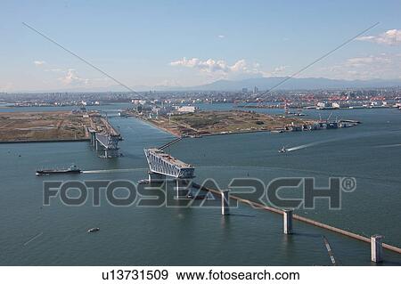 Stock Photo - Aerial view of Rinkai Ohashi Bridge, Koto ward, Tokyo Prefecture, Honshu, Japan. Fotosearch