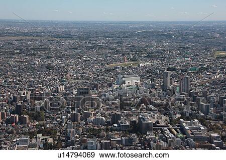 Stock Photo - Aerial view of Saitama City, Saitama Prefecture, Honshu, Japan. Fotosearch