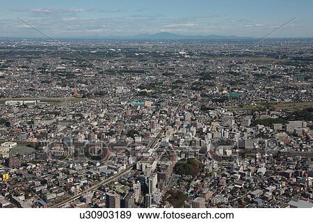 Aerial view of Saitama City, Saitama Prefecture, Honshu, Japan View Large Photo Image Stock Photo - Aerial view of Saitama City, Saitama Prefecture, Honshu, Japan. Fotosearch