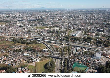 Stock Photograph - Aerial view of Saitama City, Saitama Prefecture, Honshu, Japan. Fotosearch