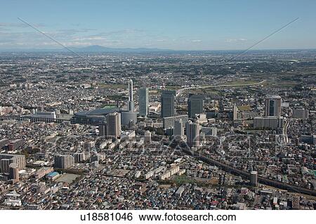 Stock Photograph - Aerial view of Saitama City, Saitama Prefecture, Honshu, Japan. Fotosearch