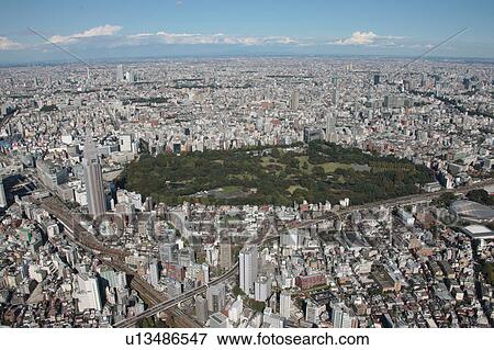 Stock Photo - Aerial view of Sendagaya, Shinjuku ward, Tokyo Prefecture, Honshu, Japan. Fotosearch