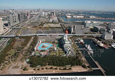 Stock Image - Aerial view of Shinagawa ward, Tokyo Prefecture, Honshu, Japan. Fotosearch