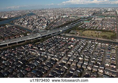 Stock Image - Aerial view of Urayasu city, Chiba Prefecture, Honshu, Japan. Fotosearch