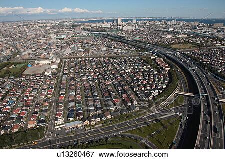 Stock Photo - Aerial view of Urayasu city, Chiba Prefecture, Honshu, Japan. Fotosearch