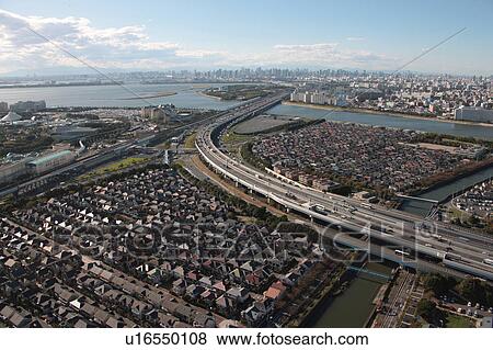 Stock Photo - Aerial view of Urayasu city, Chiba Prefecture, Honshu, Japan. Fotosearch