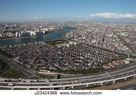 Stock Photo - Aerial view of Urayasu city, Chiba Prefecture, Honshu, Japan. Fotosearch