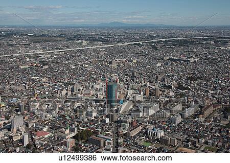 Aerial view of Warabi City, Saitama Prefecture, Honshu, Japan View Large Photo Image Stock Photograph - Aerial view of Warabi City, Saitama Prefecture, Honshu, Japan. Fotosearch
