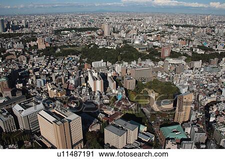Stock Image - Aerial view of Waseda University, Shinjuku ward, Tokyo Prefecture, Honshu, Japan. Fotosearch
