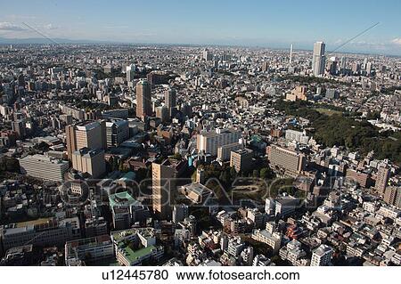 Stock Image - Aerial view of Waseda University, Shinjuku ward, Tokyo Prefecture, Honshu, Japan. Fotosearch