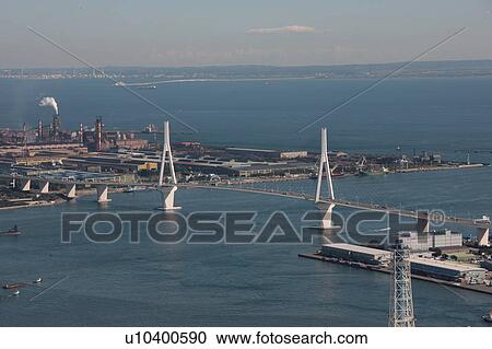 Aerial view of Yokohama Bay Bridge, Yokohama City, Kanagawa Prefecture, Honshu, Japan View Large Photo Image Stock Image - Aerial view of Yokohama Bay Bridge, Yokohama City, Kanagawa Prefecture, Honshu, Japan. Fotosearch