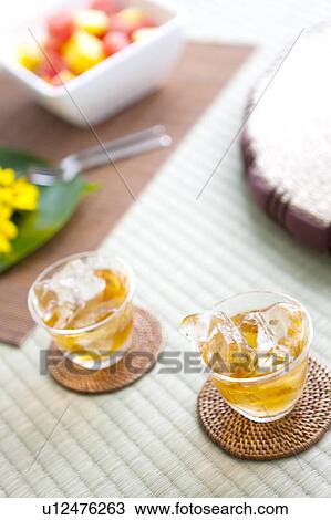 Stock Image - Barley tea, selective focus. Fotosearch