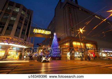 Stock Photograph - Christmas Decorations on Street. Fotosearch
