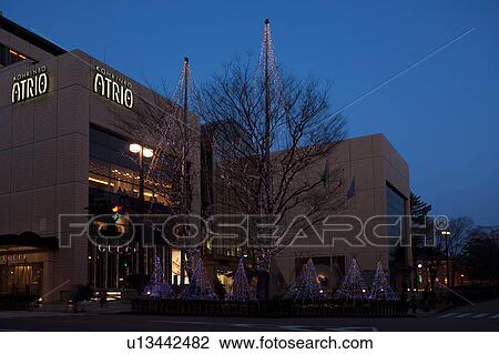 Stock Image - Christmas Lights Outside Building. Fotosearch