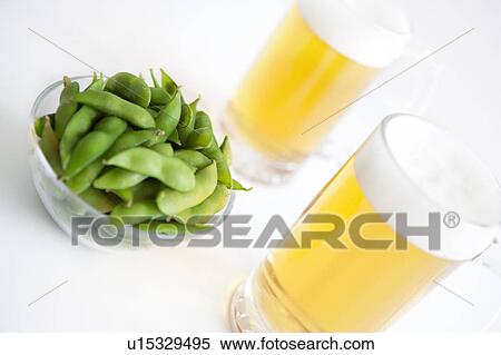 Stock Photography - Edamame and beer. Fotosearch