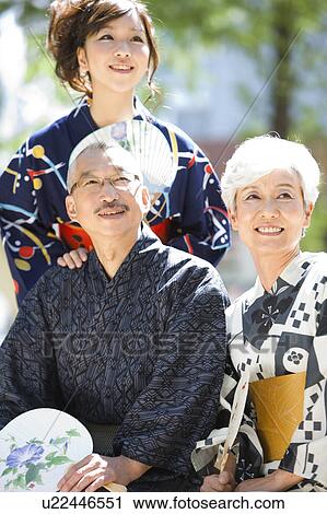 Stock Image - Family wearing Yukata. Fotosearch
