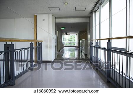 Stock Image - High school corridor, Japan. Fotosearch