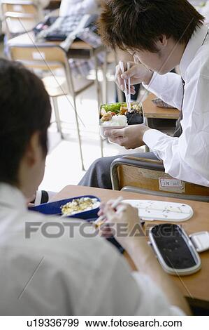 High school students eating lunch, Japan View Large Photo Image Stock Photo - High school students eating lunch, Japan. Fotosearch