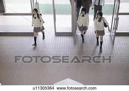 High school students entering school, Japan View Large Photo Image Picture - High school students entering school, Japan. Fotosearch