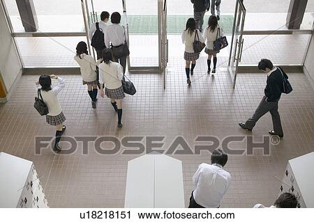 Stock Image - High school students going home, Japan. Fotosearch