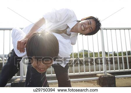 Picture - High school students on rooftop, Japan. Fotosearch