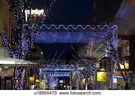 Illuminated Pedestrian Street View Large Photo Image Stock Image - Illuminated Pedestrian Street. Fotosearch