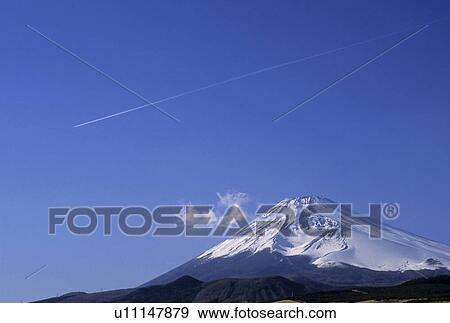 Stock Photo - Jet Stream Over Mount Fuji. Fotosearch