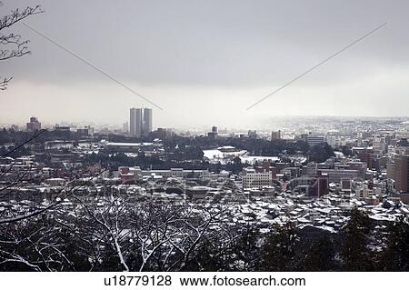 Stock Photo - Kanazawa City Seen From Mt Utatsu. Fotosearch