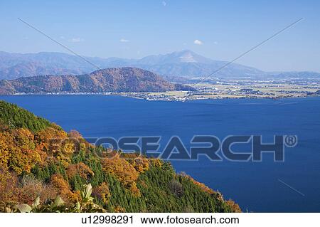 Stock Image - Lake Biwa and Ibuki-yama. Fotosearch