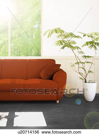 Stock Photograph - Living room with sunlight, digital composite. Fotosearch