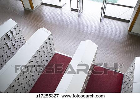 Stock Photo - Locker for shoes at high school, Japan. Fotosearch