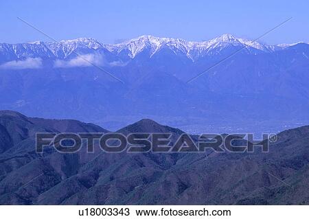 Stock Image - Mountain range, Yamanashi Prefecture, Honshu, Japan. Fotosearch