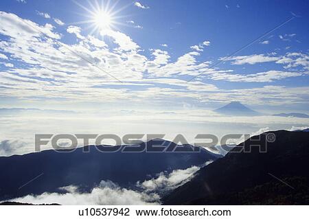 Stock Image - Mt. Fuji and sunrise, Yamanashi Prefecture, Honshu, Japan. Fotosearch