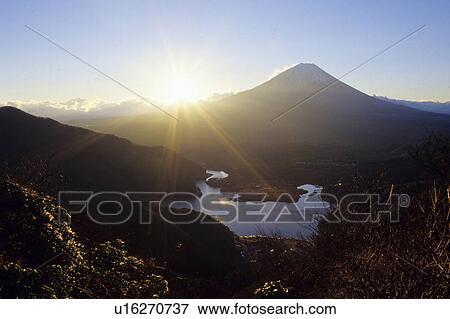 Stock Photo - Mt. Fuji and sunrise, Yamanashi Prefecture, Honshu, Japan. Fotosearch