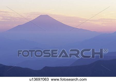Stock Image - Mt Fuji at dusk, Tokyo Prefecture, Honshu, Japan. Fotosearch