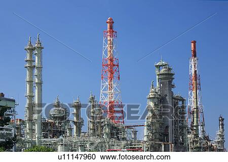 Stock Image - Oil refinery, Sakai City, Osaka Prefecture, Honshu, Japan. Fotosearch