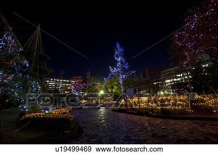 Stock Photo - Park Decorated with Lights. Fotosearch