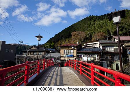 Stock Photo - Red Footbridge. Fotosearch
