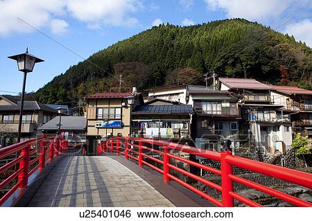 Stock Photograph - Red Footbridge. Fotosearch