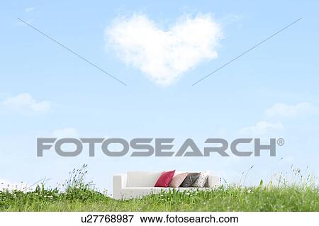Sofa in field and heart shaped cloud, digital composite View Large Photo Image Stock Photo - Sofa in field and heart shaped cloud, digital composite. Fotosearch